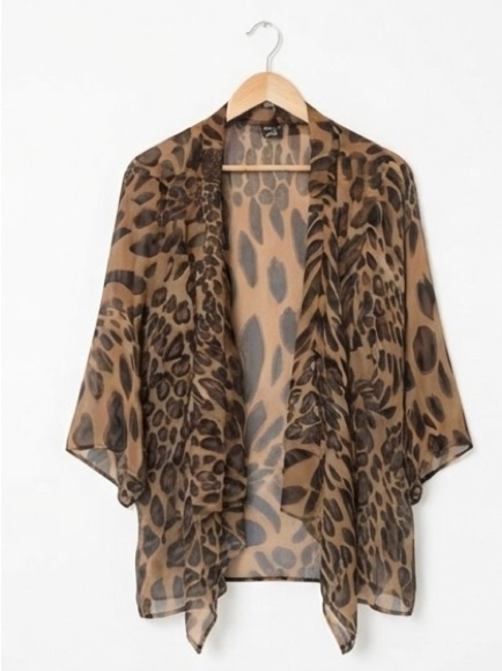 Sheer Leopard Print Kimono Cardigan - Brown/Black